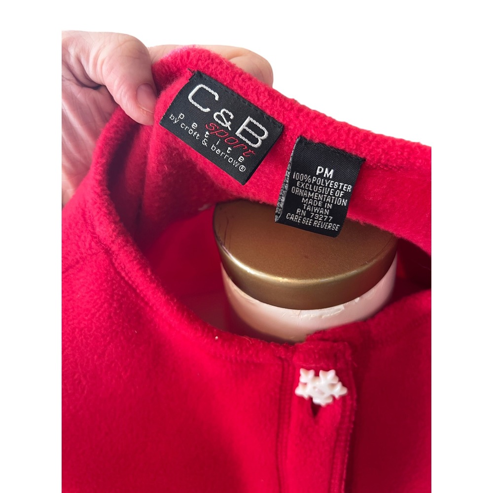 C&B Sport Petite Fleece Christmas Cardigan Embroidered Reindeer Snowflake - Picture 5 of 5